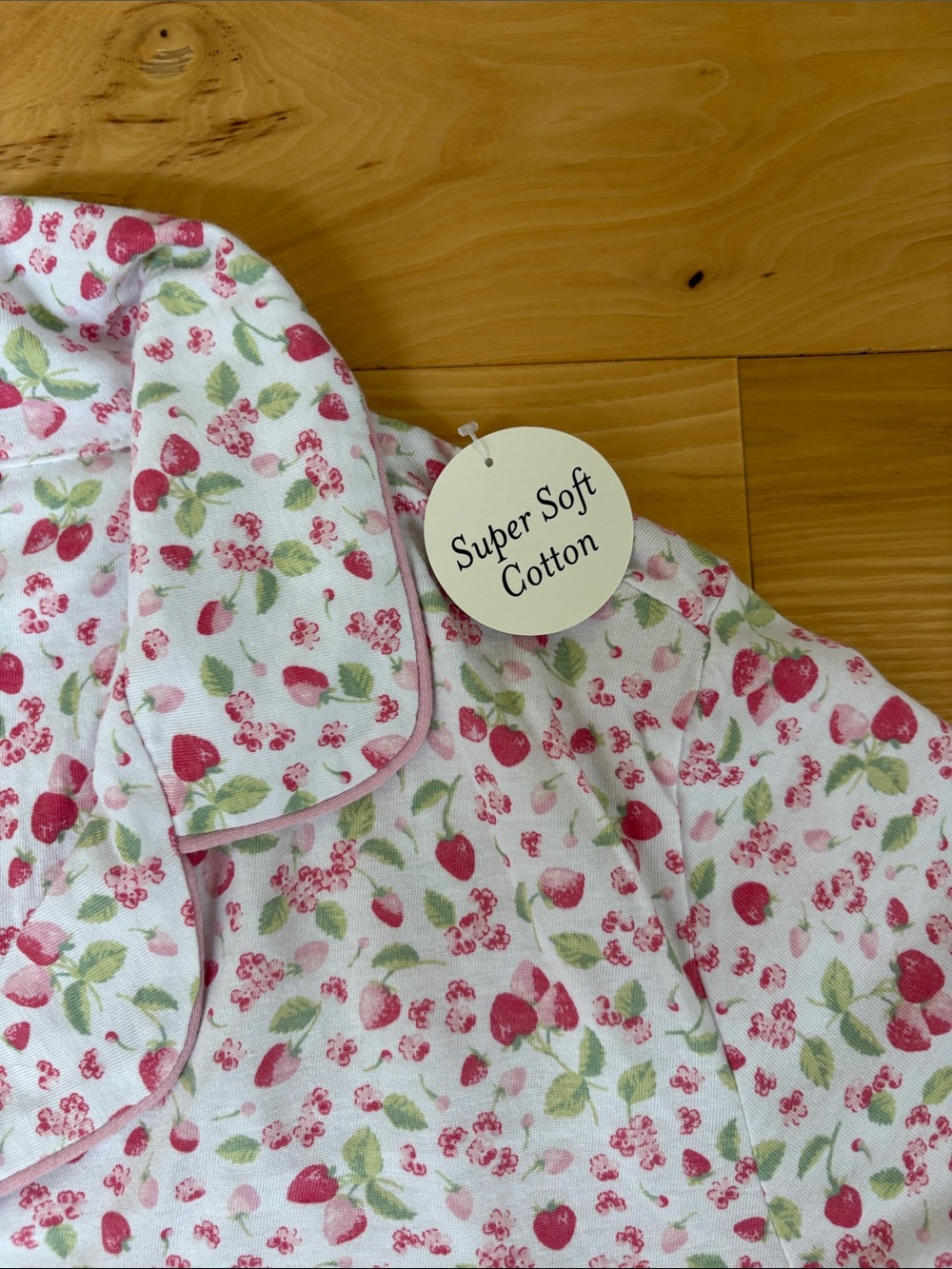 Laura Ashley Pink & Green Strawberry Print Short-Sleeve Pajama Set - Picture 3 of 8